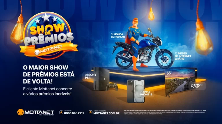 Show de Prêmios Mottanet 2025: Uma Moto 0KM, iPhone 15 e Muito Mais Podem Ser Seus!
